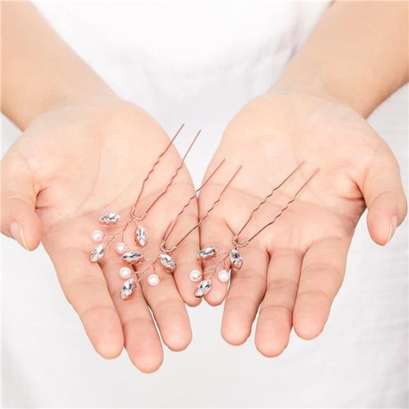 6 Pieces Pearl Crystal Bridal Hair Pins Rhinestone Flower Wedding Hair Piece - Picture 2 of 6
